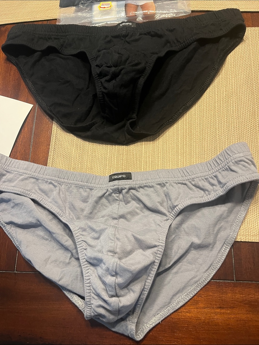 2 pair Equipo Men’s Cotton bikini Briefs — Black & Light Gray super fun